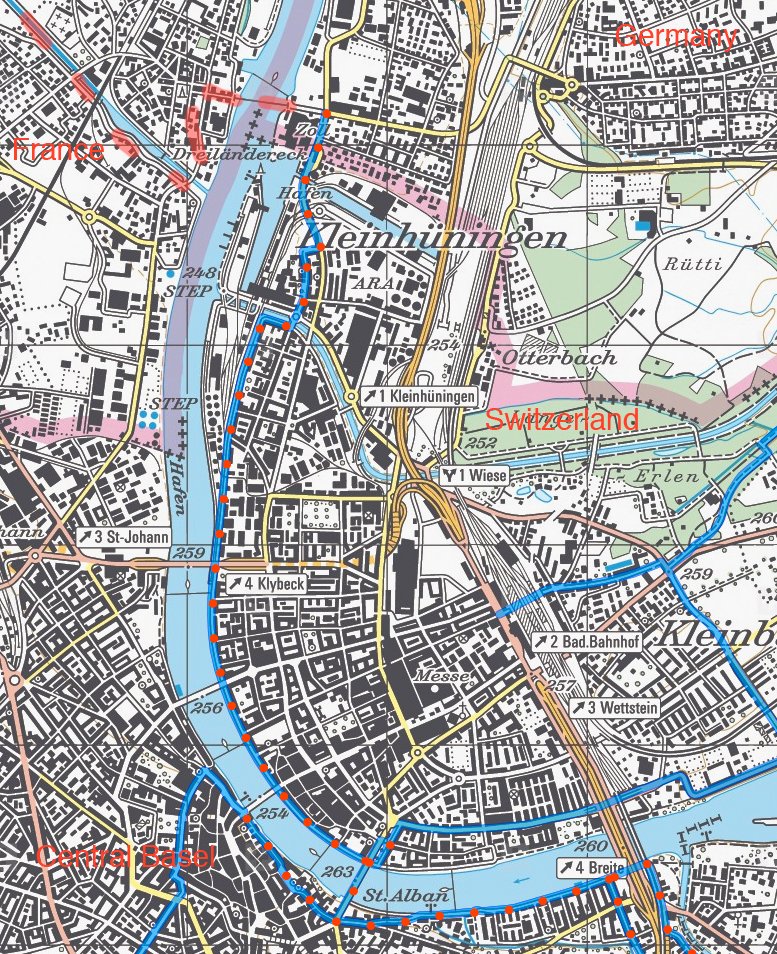 Bike route through Basel